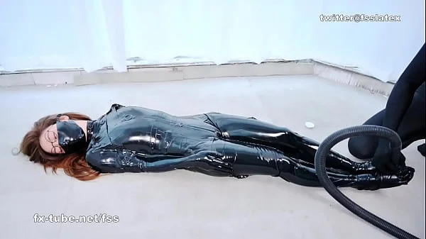 asian latex catsuit lady bondage in sleeppack