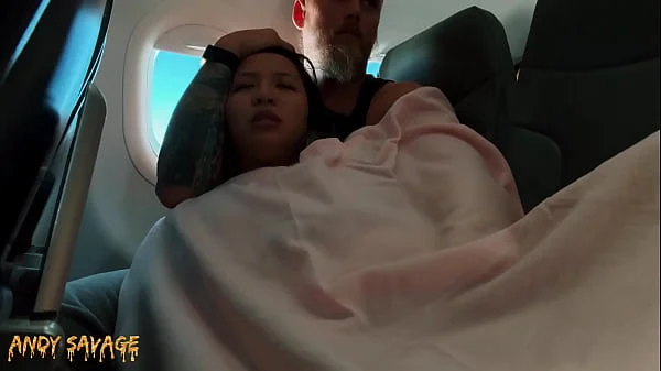 PUBLIC fingering asian on an airplane MILE HIGH CLUB